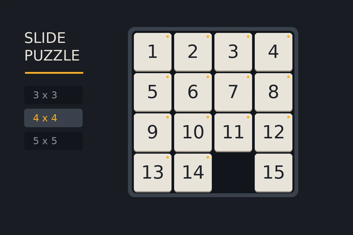 スライドパズルの数字タイルを並べた4×4の盤面イメージ